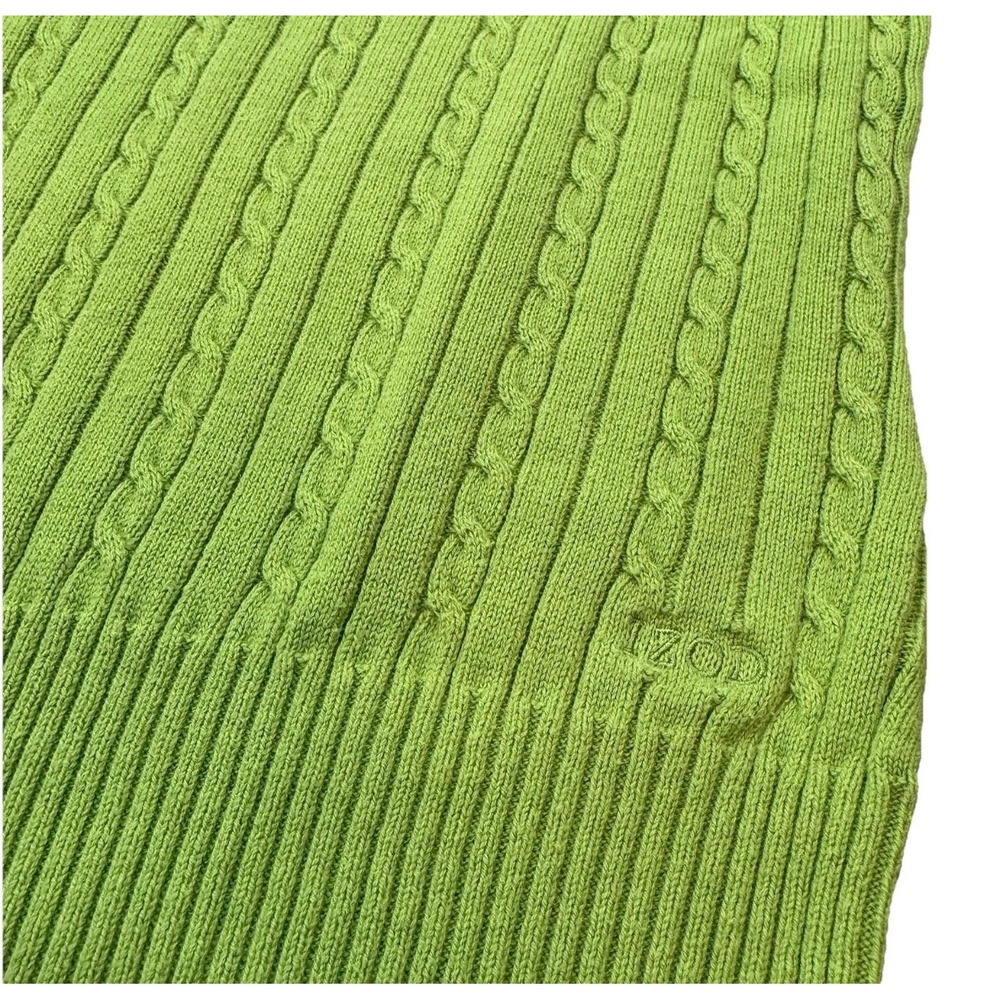 IZOD Sweater Women Large Green Short Sleeve V-Neck Cable Knit Cotton Golf Top - Picture 3 of 4